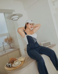 Casual Street Style Suspender Denim Jeans Pants