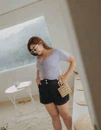 High Waisted Double Button Shorts