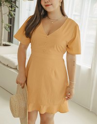 Soigné V-Neck Ruffled Hem Splice Mini Dress