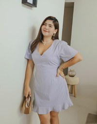 Soigné V-Neck Ruffled Hem Splice Mini Dress