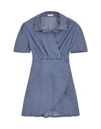 Voguish Arc Overlap Scrunch Denim Jeans Mini Dress