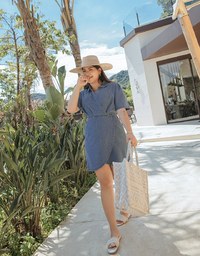 Voguish Arc Overlap Scrunch Denim Jeans Mini Dress
