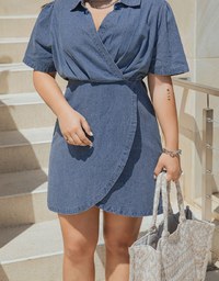 Voguish Arc Overlap Scrunch Denim Jeans Mini Dress
