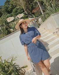 Voguish Arc Overlap Scrunch Denim Jeans Mini Dress