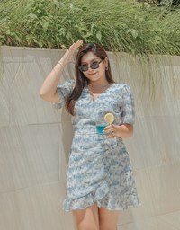 Dainty Tie-Dye Scrunch Ruffled Hem Mini Dress