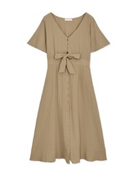 Front Knot Buttoned Slit Maxi Dress