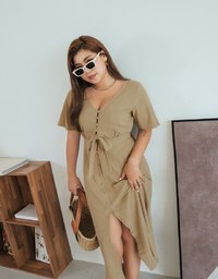 Front Knot Buttoned Slit Maxi Dress