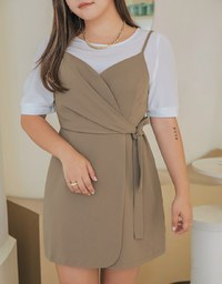 Elegance Fake Two-Piece Side-Tie Ribbon Mini Dress
