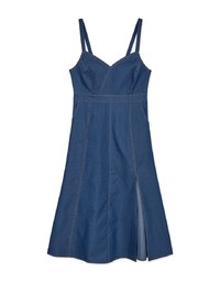Thin Strap Tailored Slit Denim Jeans Maxi Dress