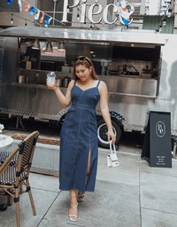 Thin Strap Tailored Slit Denim Jeans Maxi Dress