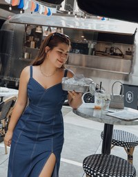 Thin Strap Tailored Slit Denim Jeans Maxi Dress
