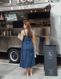 Thin Strap Tailored Slit Denim Jeans Maxi Dress