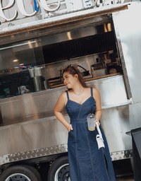 Thin Strap Tailored Slit Denim Jeans Maxi Dress