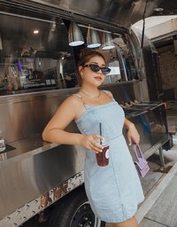 Metallic Chain Strap Denim Jeans Mini Tank Dress