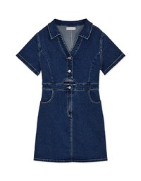 Cut Out Waist Lapel Denim Jeans Mini Dress