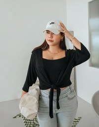 Scrunch Cami Top & Ribbon Cardigan Set Wear