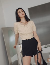 Feminine Aesthetic Pleated Buttoned Top