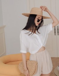 Finest Front Knot Short Sleeve Blouse Shirt