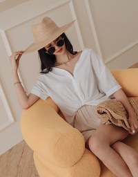 Finest Front Knot Short Sleeve Blouse Shirt