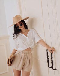 Finest Front Knot Short Sleeve Blouse Shirt