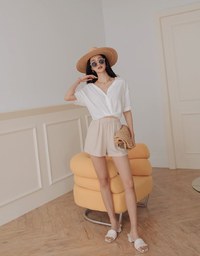 Finest Front Knot Short Sleeve Blouse Shirt