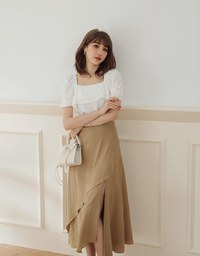 Enhanced Square Neck Ruffled Splice Top