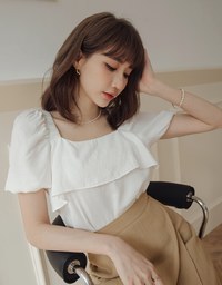 Enhanced Square Neck Ruffled Splice Top