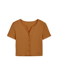 Waffle V-Notch Buttoned Top