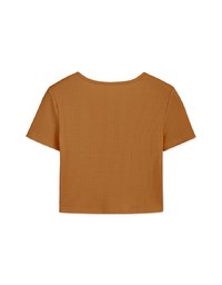 Waffle V-Notch Buttoned Top