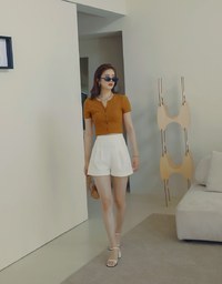 Waffle V-Notch Buttoned Top