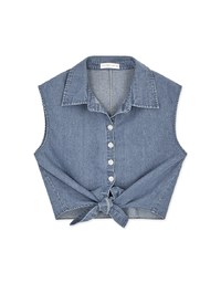 Iconic Front-Tie Denim Jeans Sleeveless Blouse Shirt