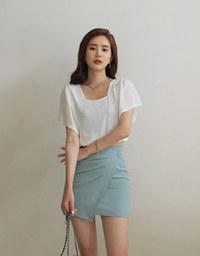 Square Neck Ruffle Sleeve Waist Drawstring Top