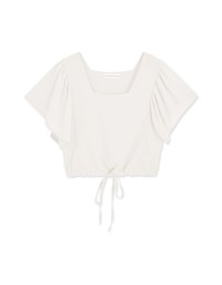 Square Neck Ruffle Sleeve Waist Drawstring Top