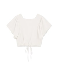 Square Neck Ruffle Sleeve Waist Drawstring Top