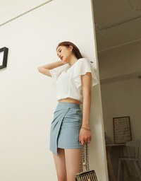 Square Neck Ruffle Sleeve Waist Drawstring Top