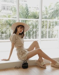 2WAY Button Down Cinched Waist Crop Top