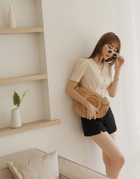 Soigné Pleated Buttoned Crop Top