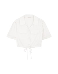 Double Pockets Waist Drawstring Crop Blouse Shirt