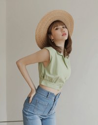 Smart Casual Sleeveless Lapel Crop Blouse Shirt