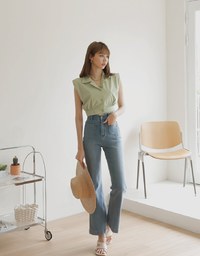 Smart Casual Sleeveless Lapel Crop Blouse Shirt