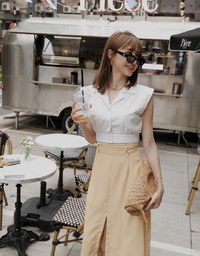 Smart Casual Sleeveless Lapel Crop Blouse Shirt