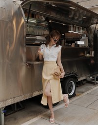 Smart Casual Sleeveless Lapel Crop Blouse Shirt