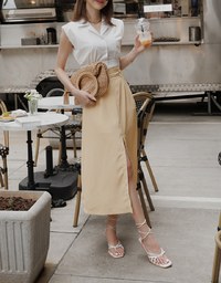 Smart Casual Sleeveless Lapel Crop Blouse Shirt