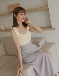 High Waisted Double Thin Belt Slit Maxi Skirt