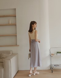 High Waisted Double Thin Belt Slit Maxi Skirt