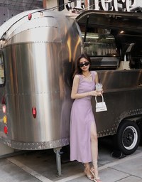 Crinkled Textured Slit Maxi Skirt
