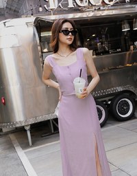 Crinkled Textured Slit Maxi Skirt