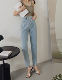 Double Button High Waisted Denim Jeans Slim Fit Pants