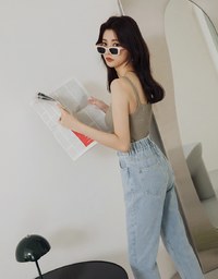 Double Button High Waisted Denim Jeans Slim Fit Pants