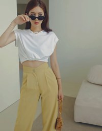 V Cut High Waisted Suit Pants
